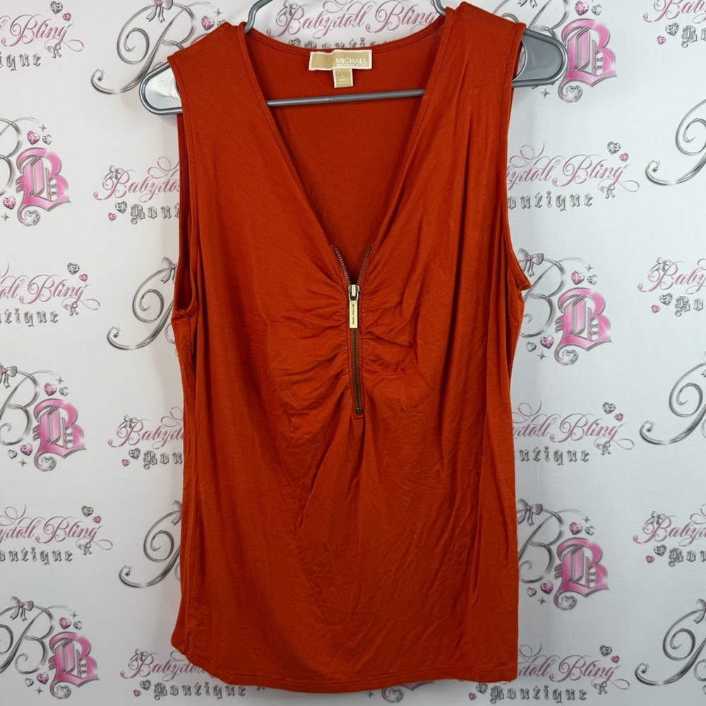 Michael Kors tank top orange Sleeveless Tank Top gold zipper detail